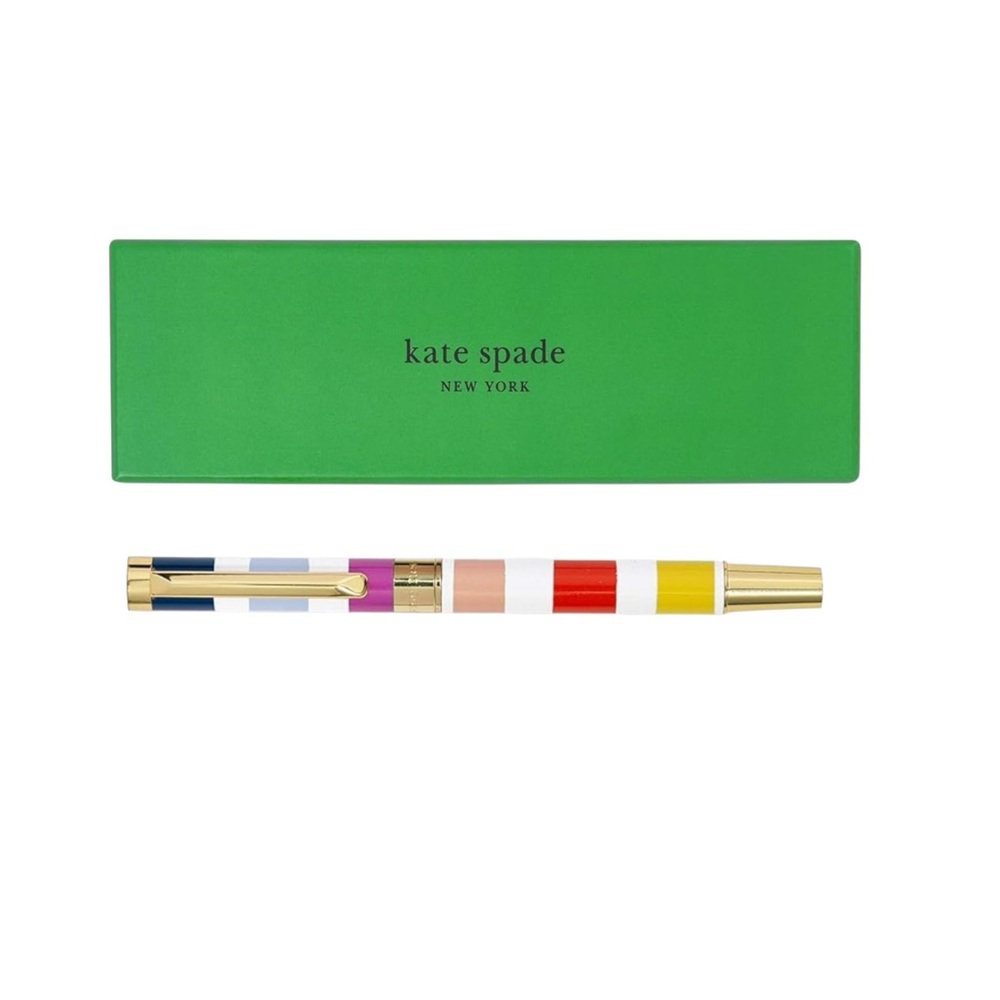 Kate Spade New York Black Ink Ballpoint Pen Reusable Gift Box, Candy Stripe